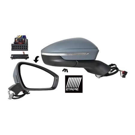 Specchietto Retrovisore Sinistro Skoda Enyaq 2021+ / Skoda Elroq 2024+ – Elettrico, Riscaldato, Ripiegabile, con Freccia, Luce Cortesia, 11+2 Pin