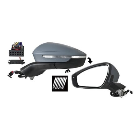 Specchietto Retrovisore Sinistro Skoda Enyaq 2021+ / Skoda Elroq – Elettrico, Riscaldato, Ripiegabile, Memoria, Luce Cortesia, Asferico, 15+2 Pin