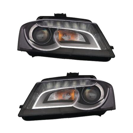 Coppia Fari Anteriori Audi A3 2008 Con Lenticolare Con Luce Diurna Parabola Nera Diurna LED con Motore
