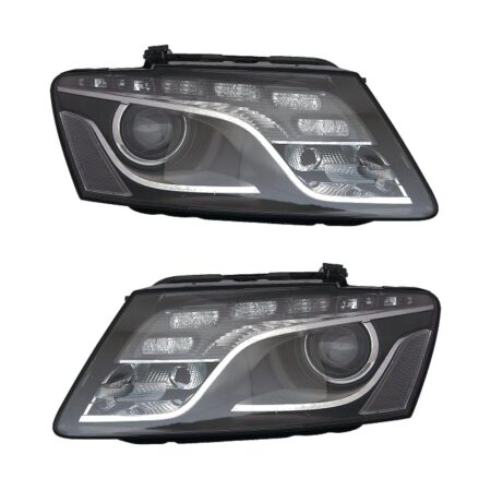Coppia Fari Anteriori Audi Q5 2008 Con Lenticolare Parabola Nera Diurna LED con Motore