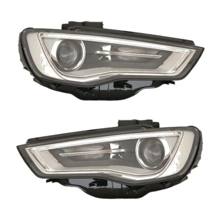 Coppia Fari Anteriori Audi A3 2012 Con Lenticolare Parabola Cromata Diurna LED - H7 con Motore – Sostituzione Fari Alogeni
