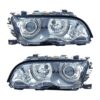 Coppia Fari Anteriori BMW Serie 3 E46 Coupe’ 2001 Con Lenticolare Tecnologia Celis Cromata – H7 – Sostituzione Fari Alogeni