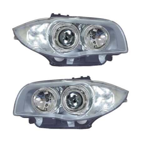 Coppia Fari Anteriori BMW Serie 1 2004 Con Lenticolare Tecn. Celis Par. Cromata
