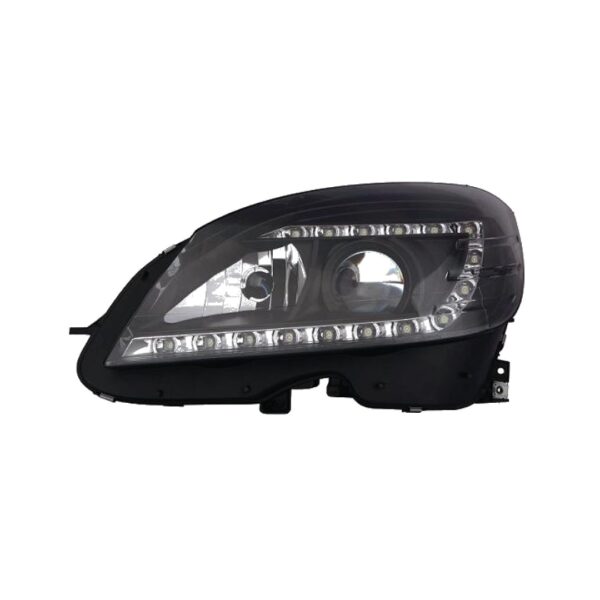 Coppia Fari Anteriori Mercedes Classe C W204 2006 Parabola Nera Diurna LED – H7 con Motore – Sostituzione Fari Alogeni