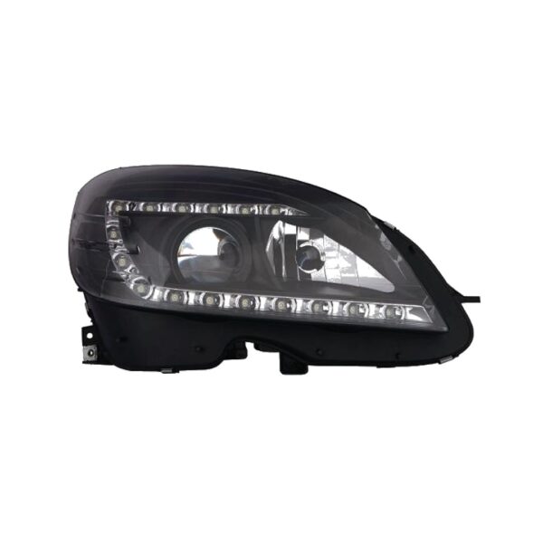 Coppia Fari Anteriori Mercedes Classe C W204 2006 Parabola Nera Diurna LED – H7 con Motore – Sostituzione Fari Alogeni