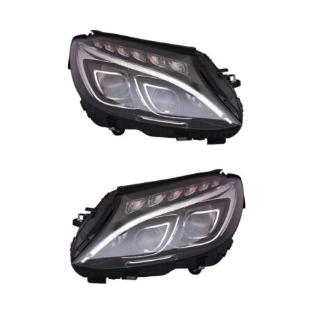 Coppia Fari Anteriori Mercedes Classe C W205 2014 Con Lenticolare El. Parabola Nera Diurna LED con Motore