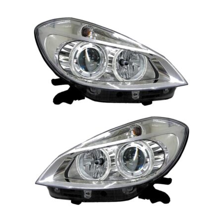 Coppia Fari Anteriori Renault Clio 2005 Con Lenticolare Tecn. Celis Parabola Cromata