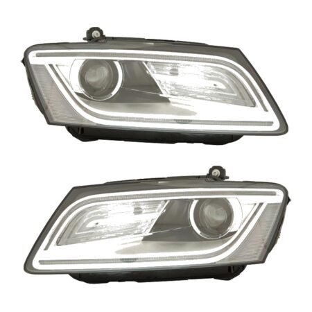 Coppia Fari Anteriori Audi Q5 2012 Con Lenticolare Parabola Cromata Diurna LED - H7 con Motore – Sostituzione Fari Alogeni