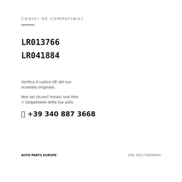 Codici OE compatibili Specchietto Retrovisore Sinistro Land Rover Discovery 4 2009+ – Elettrico, Riscaldato, Ripiegabile, 6 Pin, Verniciabile (LR013766, LR041884). Assistenza WhatsApp +39 340 887 3668