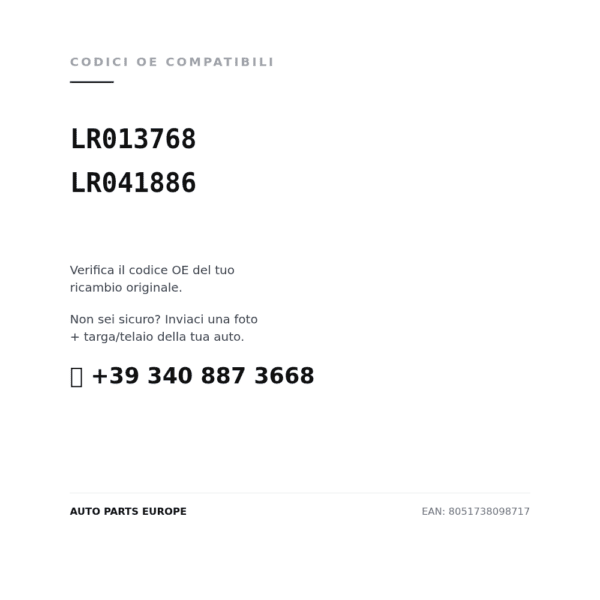 Codici OE compatibili Specchietto Retrovisore Sinistro Land Rover Discovery 4 2009+ – Elettrico, Riscaldato, Ripiegabile, Memoria, 10 Pin, Verniciabile (LR013768, LR041886). Assistenza WhatsApp +39 340 887 3668