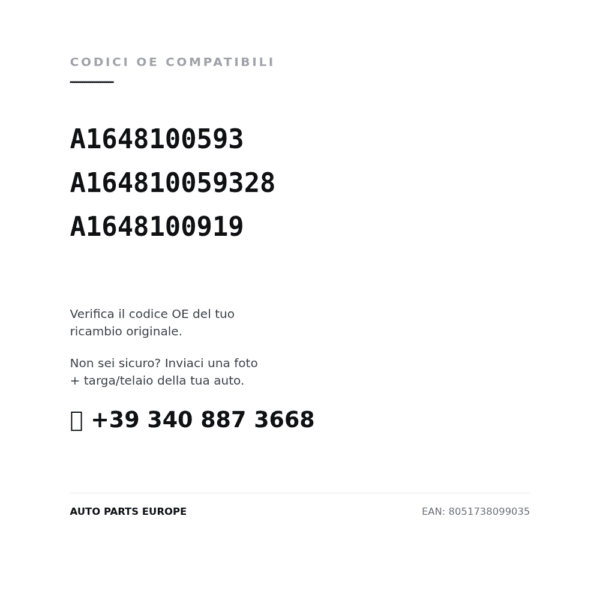 Kompatible OE-Nummern Außenspiegel Links Mercedes Klasse M 2006+ – Elektrisch, Beheizt, Klappbar, Umfeldleuchte, Asphärisch, 10 Pol (A1648100593, A164810059328, A1648100919). Kundenservice WhatsApp +39 340 887 3668