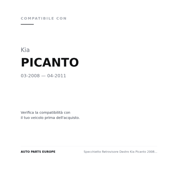 Specchietto Retrovisore Destro Kia Picanto 2008 Meccanico – Nero compatibilità veicoli (Kia PICANTO (2008-2011))