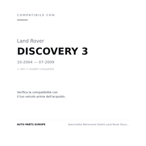 Außenspiegel Rechts Land Rover Discovery 3 2004+ / Land Rover Range Sport 2006+ – Elektrisch, Beheizt, Klappbar, Memory, 11 Pin, Schwarz compatibilità veicoli (Land Rover DISCOVERY 3 (2004-2009) · Land Rover RANGE SPORT (2005-2009))