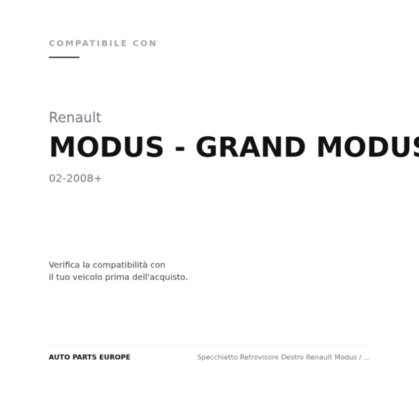 Specchietto Retrovisore Destro Renault Modus / Renault Grand Modus 2008+ – Verniciabile compatibilità veicoli (Renault MODUS - GRAND MODUS (2008+))