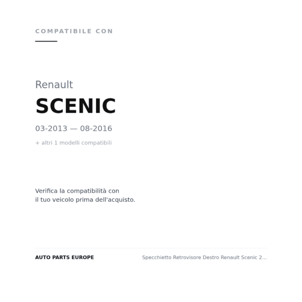 Specchietto Retrovisore Destro Renault Scenic 2009+ – Elettrico, Riscaldato, Ripiegabile, con Freccia, 8 Pin, Verniciabile compatibilità veicoli (Renault SCENIC (2013-2016) · Renault SCENIC (2009-2012))
