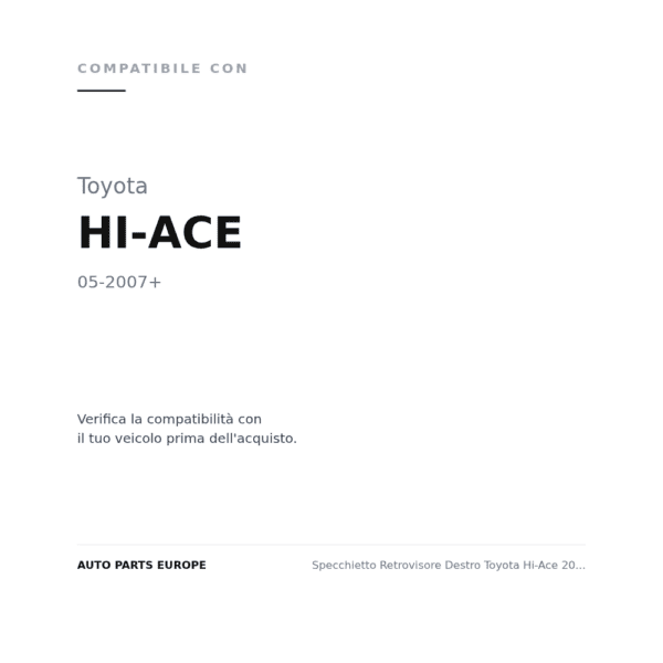 Specchietto Retrovisore Destro Toyota Hi-Ace 2007 – Manuale, Nero compatibilità veicoli (Toyota HI-ACE (2007+))