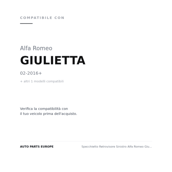Specchietto Retrovisore Sinistro Alfa Romeo Giulietta 2010+ – Elettrico, Riscaldato, 5 Pin, Verniciabile compatibilità veicoli (Alfa Romeo GIULIETTA (2016+) · Alfa Romeo GIULIETTA (2010-2016))