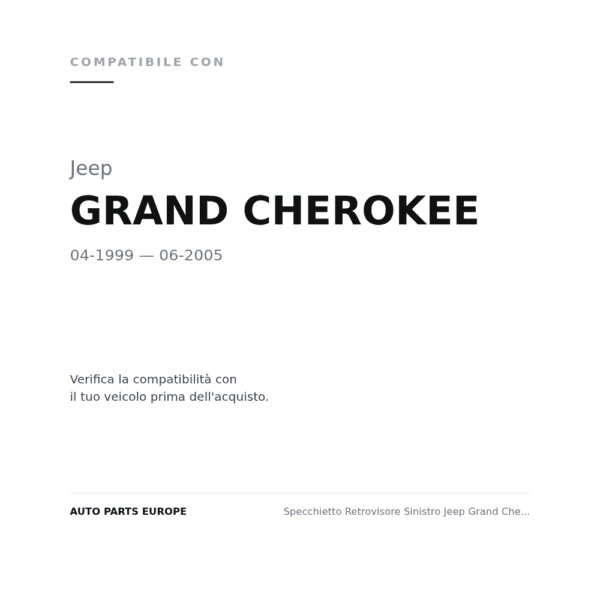 Specchietto Retrovisore Sinistro Jeep Grand Cherokee 99 – Elettrico, Riscaldato, Ripiegabile, Memoria, 10 Pin, Nero compatibilità veicoli (Jeep GRAND CHEROKEE (1999-2005))