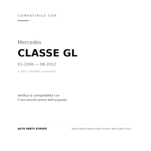 Specchietto Retrovisore Sinistro Mercedes Classe M 2006+ – Elettrico, Riscaldato, Luce Cortesia, Asferico, 8 Pin compatibilità veicoli (Mercedes CLASSE GL (2006-2012) · Mercedes CLASSE ML W164 (2006-2008))
