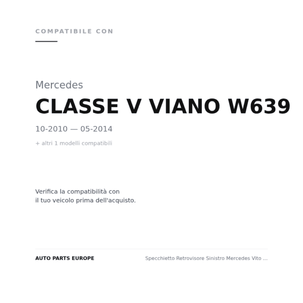 Specchietto Retrovisore Sinistro Mercedes Vito / Mercedes Viano 2010 – Nero compatibilità veicoli (Mercedes CLASSE V VIANO W639 (2010-2014) · Mercedes VITO (2010-2014))