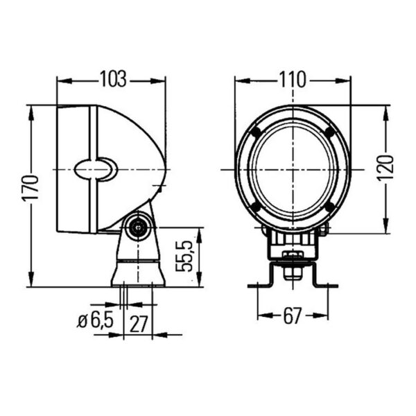 Arbeitsscheinwerfer Halogen 12/24V – Fernlicht, Bügelbefestigung – HELLA – Bild 3