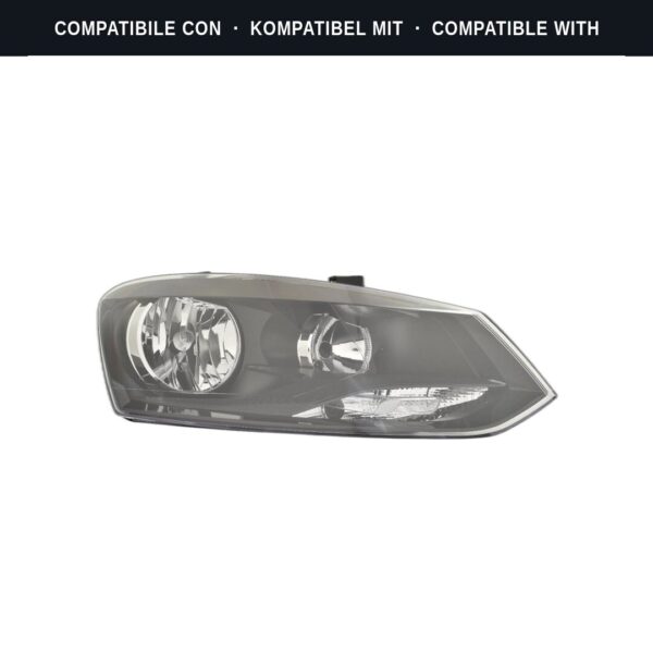 Passend für: Faro Vorne Destro Volkswagen Polo 2014-2016 – Comfort/Highline Modell Hella Con Motore Elettrico Cornice Nera