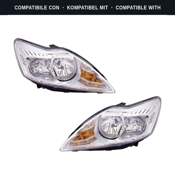 Compatibile con: Coppia Fari Anteriori Destro + Sinistro Ford Focus 2007-2010 – Parabola Cromata – Parabola Cromata C/Motor Elettrico