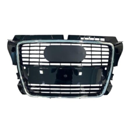 Griglia Audi A3 8P 3 Porte dal 2008 Cromata e Nera Lucida con Fori Sensori di Parcheggio e Portatarga