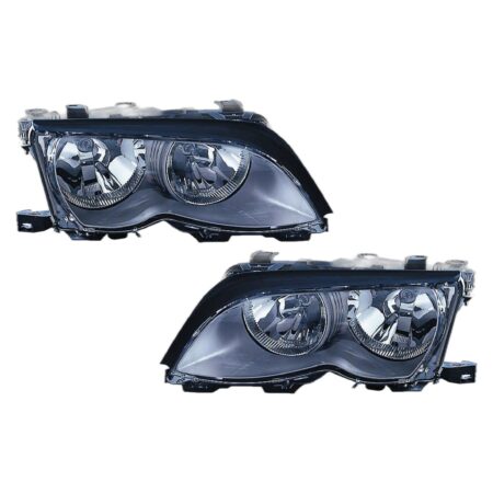 Coppia Fari Anteriori Destro + Sinistro BMW Serie 3 E46 2002+ – Nera) Con Motore, originale 63126910956, 63127165770
