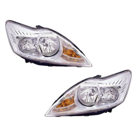 Coppia Fari Anteriori Destro + Sinistro Ford Focus 2007-2010 - Parabola Cromata – Parabola Cromata Con Motore Elettrico