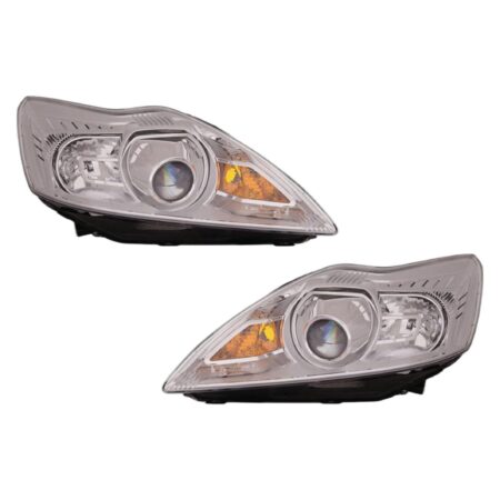 Coppia Fari Anteriori Destro + Sinistro Ford Focus 2007-2010 - Parabola Cromata – Xenon Parabola Cromata Con Motore Elettrico
