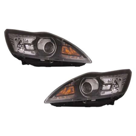 Coppia Fari Anteriori Destro + Sinistro Ford Focus 2007-2010 - Parabola Nera – Xenon Parabola Nera Con Motore Elettrico