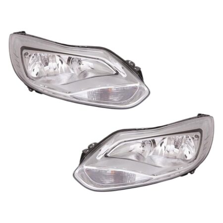 Coppia Fari Anteriori Destro + Sinistro Ford Focus 2011-2013 - Parabola Cromata – Parabola Cromata Con Motore