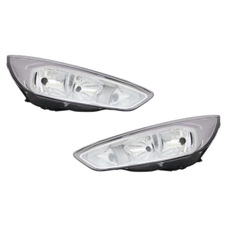 Coppia Fari Anteriori Destro + Sinistro Ford Focus 2014-2017 - Parabola Cromata – (H7-H15) Parabola Cromata Con Motore