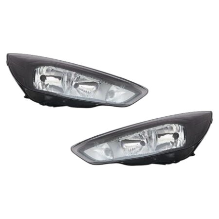 Coppia Fari Anteriori Destro + Sinistro Ford Focus 2014-2017 - Parabola Nera – (H7-H15) Con Luce Diurna Parabola Nera Con Motore