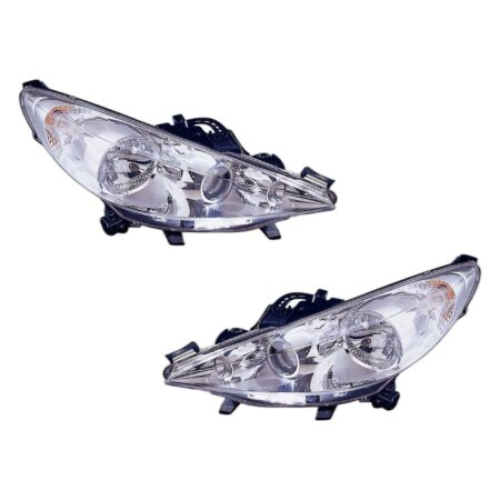 Coppia Fari Anteriori Destro + Sinistro Peugeot 207 – Con Fendinebbia Parabola Cromata, originale 6206-96, 620696