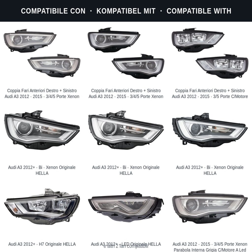 Fari compatibili con Kit Staffe Supporti Faro Anteriore Destro Audi A3 2012-2016 – 2 Pezzi