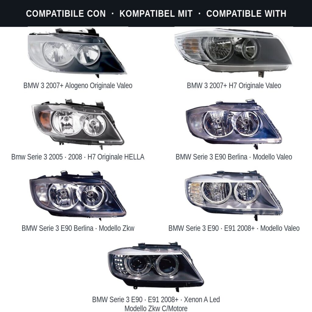 Fari compatibili con Kit Staffe Supporti Faro Anteriore Destro BMW Serie 3 E90/91 2005-2011 – 3 Pezzi