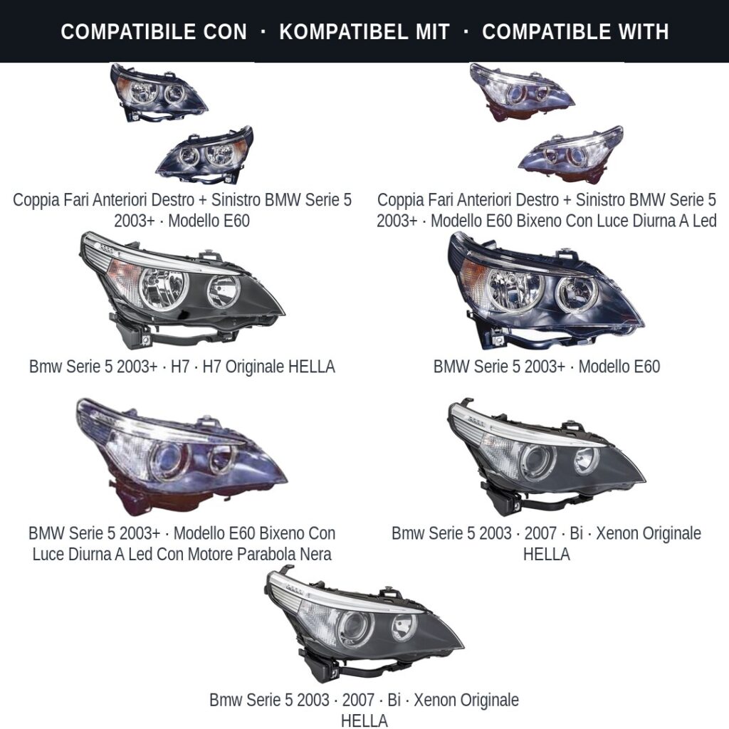 Fari compatibili con Kit Staffe Supporti Faro Anteriore Destro BMW Serie 5 E60/61 2003-2007 – 2 Pezzi