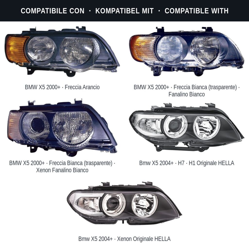 Fari compatibili con Kit Staffe Supporti Faro Anteriore Destro BMW X5 E53 2000-2006 – 2 Pezzi