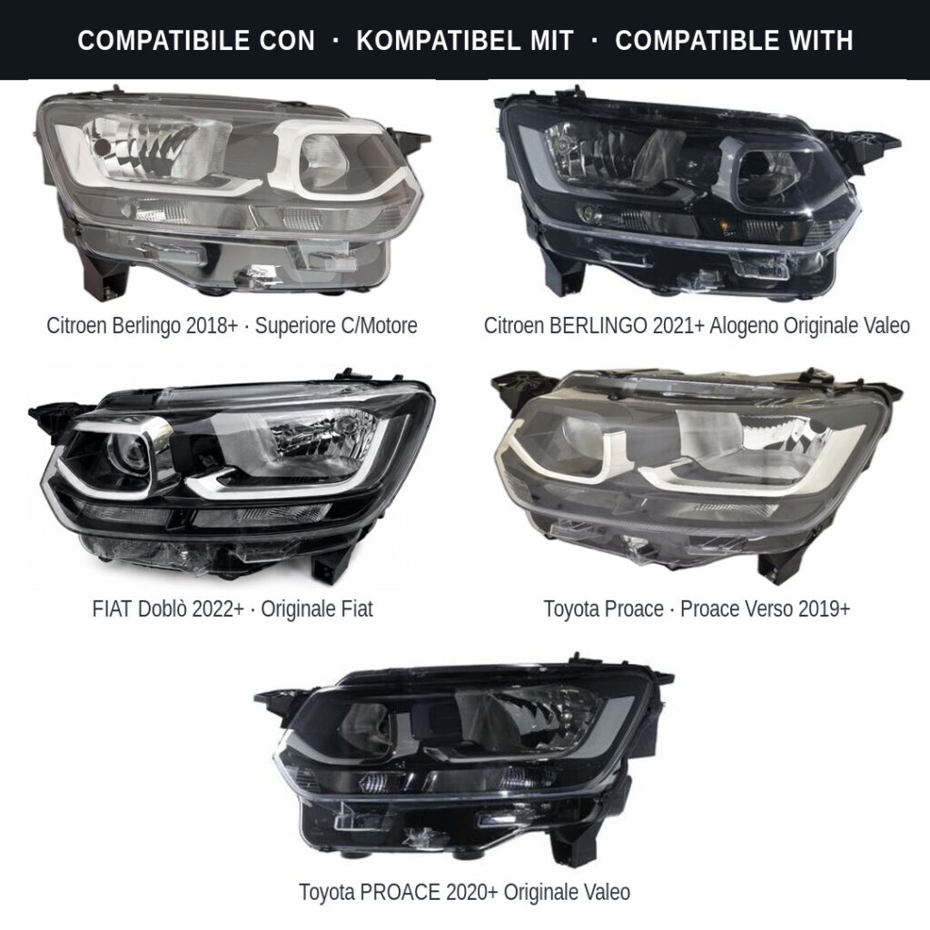 Fari compatibili con Kit Staffe Supporti Faro Anteriore Destro Citroen Berlingo Van 2018-2024 – 3 Pezzi