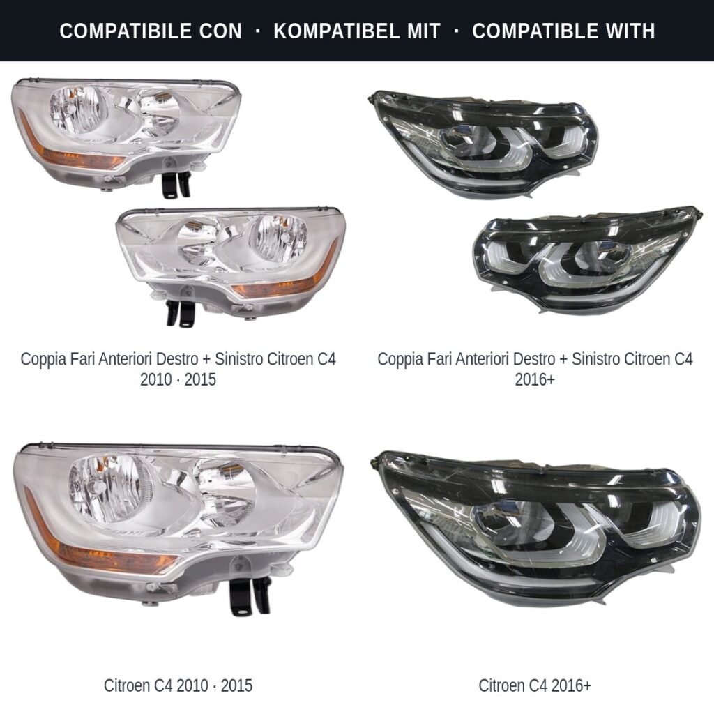 Fari compatibili con Kit Staffe Supporti Faro Anteriore Destro Citroen C4 2010-2016 – 2 Pezzi