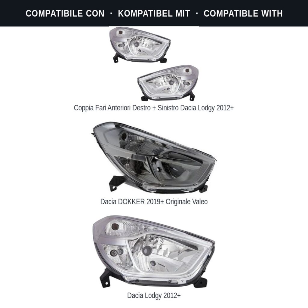 Fari compatibili con Kit Staffe Supporti Faro Anteriore Destro Dacia Dokker 2012-2021 – 3 Pezzi