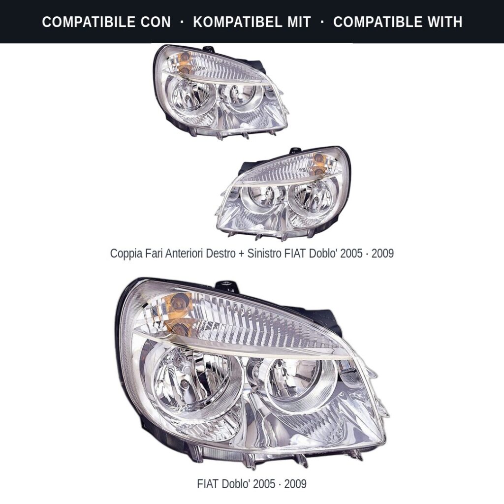 Fari compatibili con Kit Staffe Supporti Faro Anteriore Destro Fiat Doblo’ 2006-2009 – 3 Pezzi