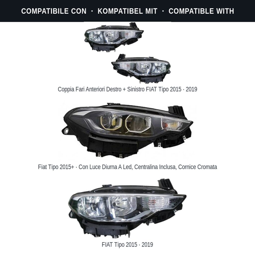 Fari compatibili con Kit Staffe Supporti Faro Anteriore Destro Fiat Tipo 2015-2020 – 3 Pezzi