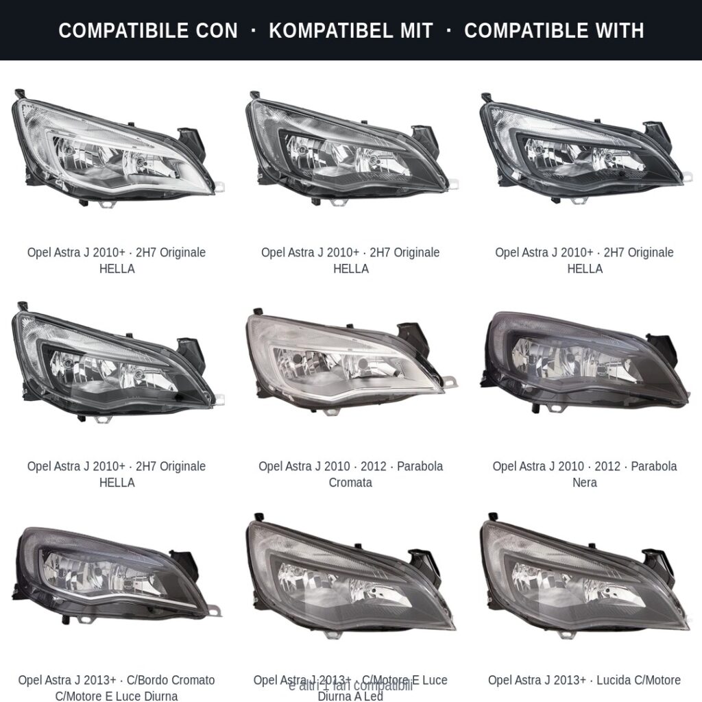 Fari compatibili con Kit Staffe Supporti Faro Anteriore Destro Opel Astra J 2010-2015 – 5 Pezzi