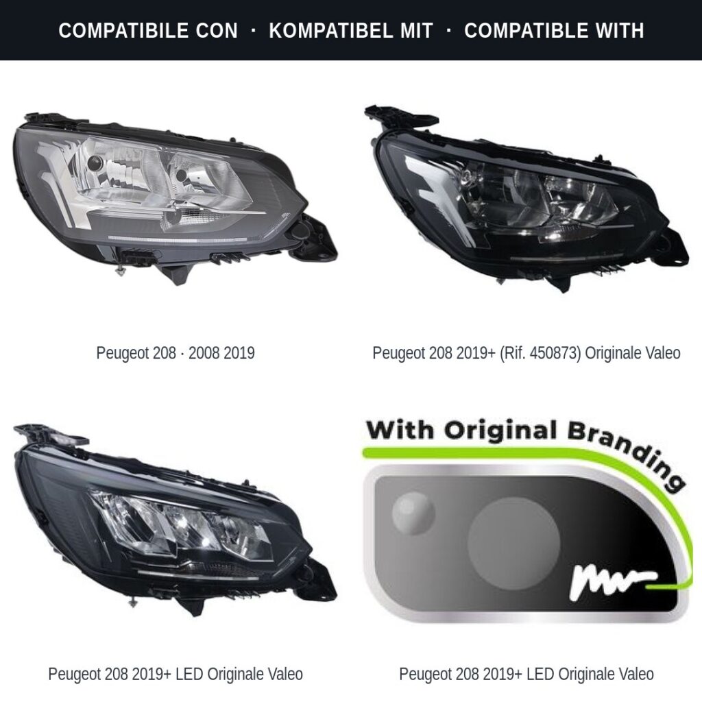 Scheinwerfer compatibili con Kit Staffe Supporti Faro Vorne Destro Peugeot 2008 2019+ – 3 Pezzi