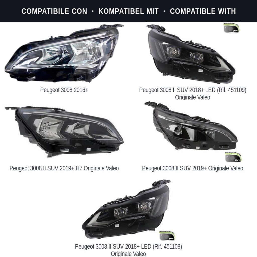 Fari compatibili con Kit Staffe Supporti Faro Anteriore Destro Peugeot 3008 2016-2023 – 3 Pezzi