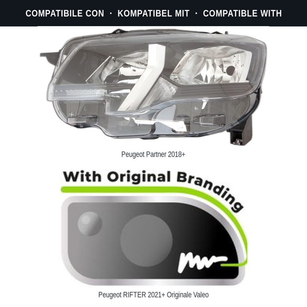 Scheinwerfer compatibili con Kit Staffe Supporti Faro Vorne Destro Peugeot Partner 2018-2024 – 4 Pezzi