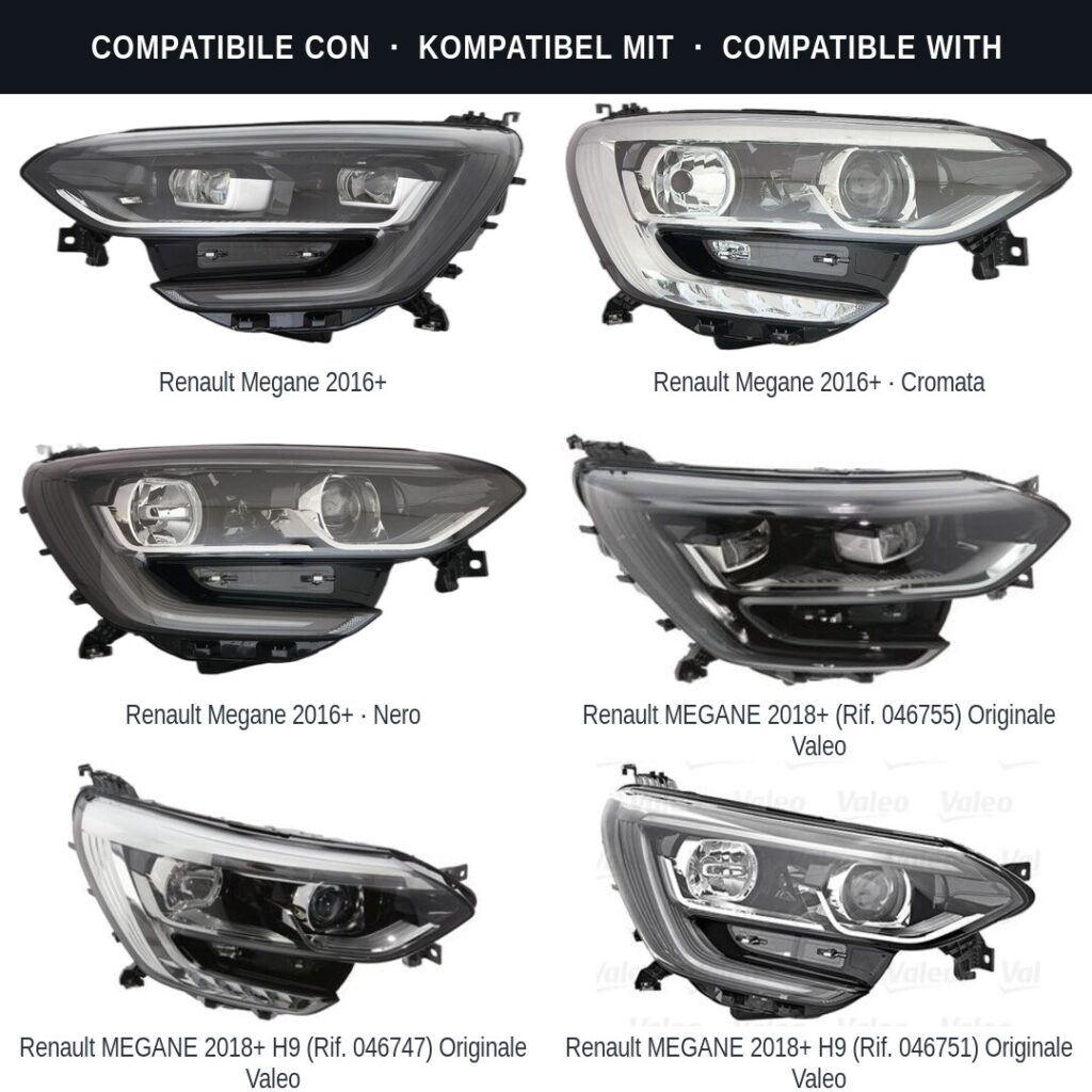 Scheinwerfer compatibili con Kit Staffe Supporti Faro Vorne Destro Renault Megane IV 2015-2021 – 4 Pezzi